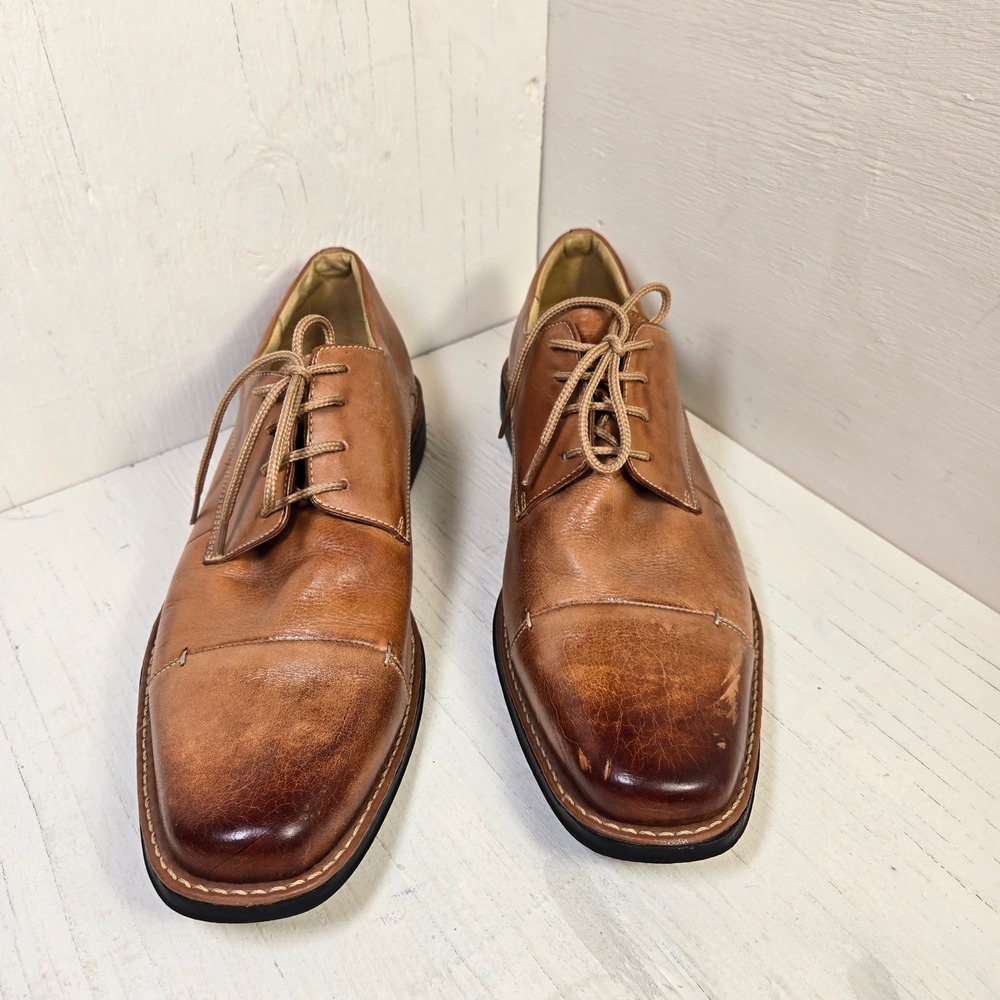 Sandro Moscoloni Men's Tan Brown Leather Cap Toe Derby Shoes 10.5 D Brazil 17017
